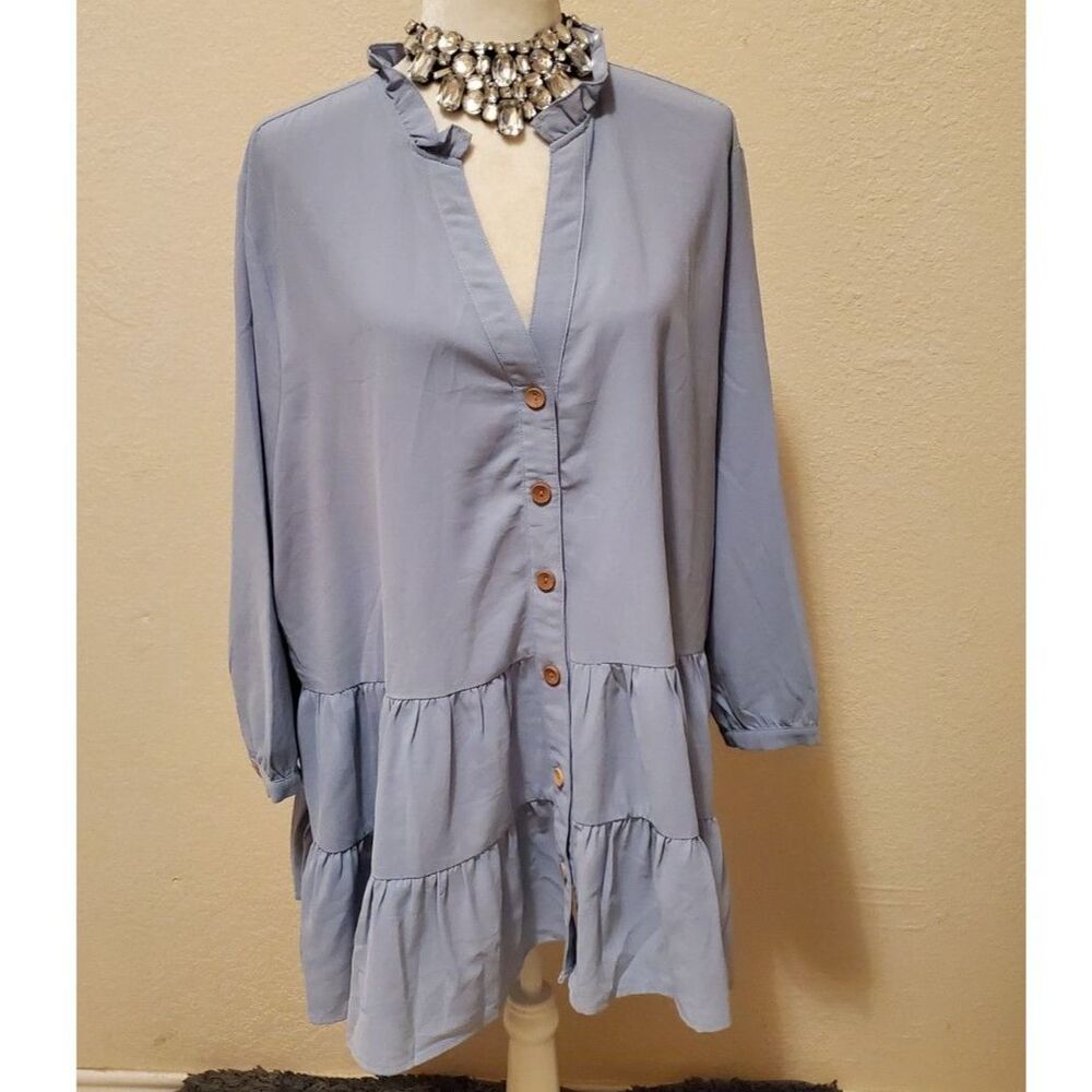 CHICSOUL TUNIC BLUE LONG SLEEVE POLYESTER SIZE 1X
